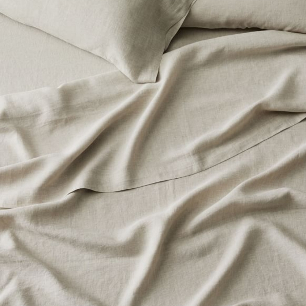 ❤️BUY 2 GET 1 FREE West Elm European Flax Linen Sheet Set,Natural Flax,King